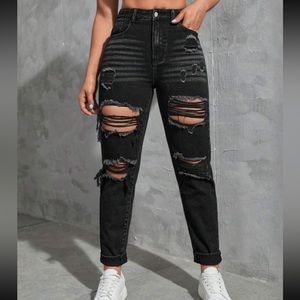 Black Ripped Mom Jeans